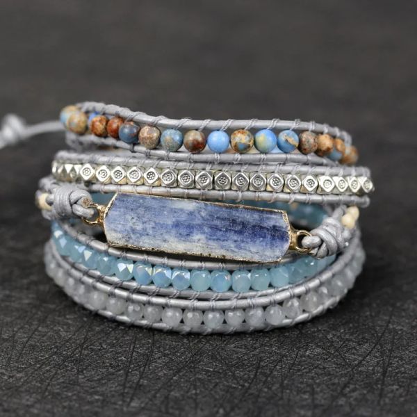 Strands 2021 pietre naturali miste uniche Lapis Lazuli Charm 5 Strands avvolge braccialetti per donne e uomini Regali di gioielli di amicizia fatti a mano