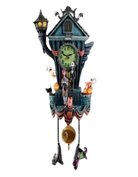 Outra decoração de casa Halloween Wall Clock Cuco Cuco Tim Burton é a égua noturna antes dos enfeites de Natal Pendulum Jack Sally 6328130