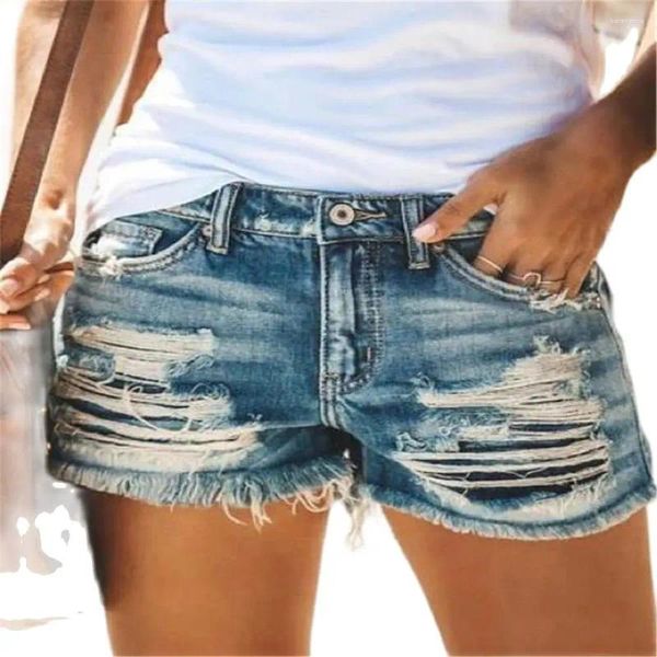 Shorts femininos verão 2024 moda euro-americana feminino alta cintura broken hole tassel straight tipo cowboy