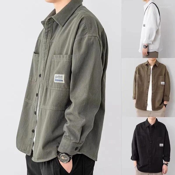 Herrenjacken Herbst Langarm Cord -Hemden für Männer einfache y2k Vintage Cargo Hemd Korean Fashion Lose Streetwear Blusen Kleidung