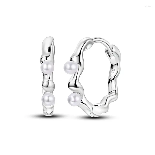 Hoop -Ohrringe elegant 925 Sterling Silber Flüssigmetall -Perlenwelle für Frauen Bankett exquisite Schmuckzubehör