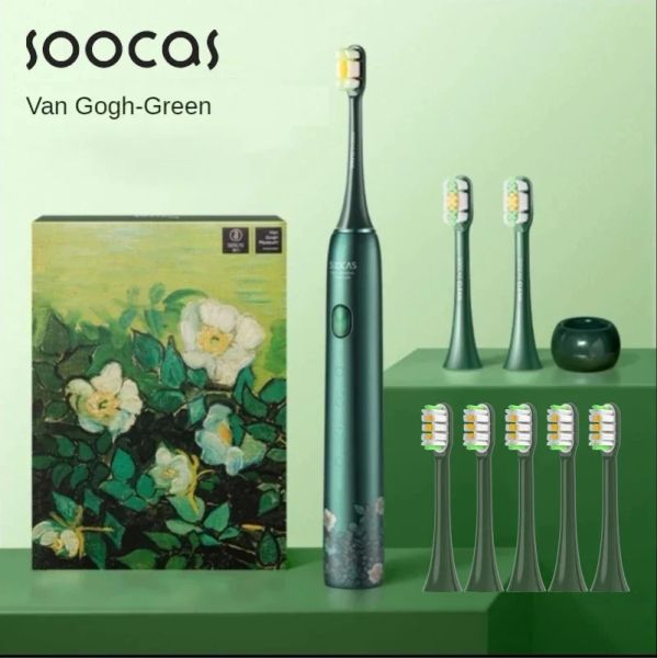 Köpfe Soocas van gogh x3u elektrische Zahnbürste Grün Ultraschall Sonic Tooth Brust verbessert Typc Schnelllieferbar erwachsener IPX7 wasserdicht