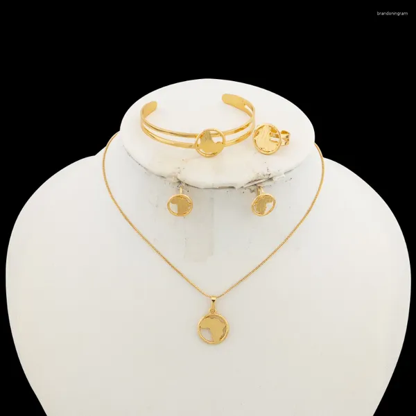 Halskette Ohrringe Set Trend Gold Farbschmuck für Mädchen Anhänger und mit Armreifen Ring Baby Geburtstagsgeschenke