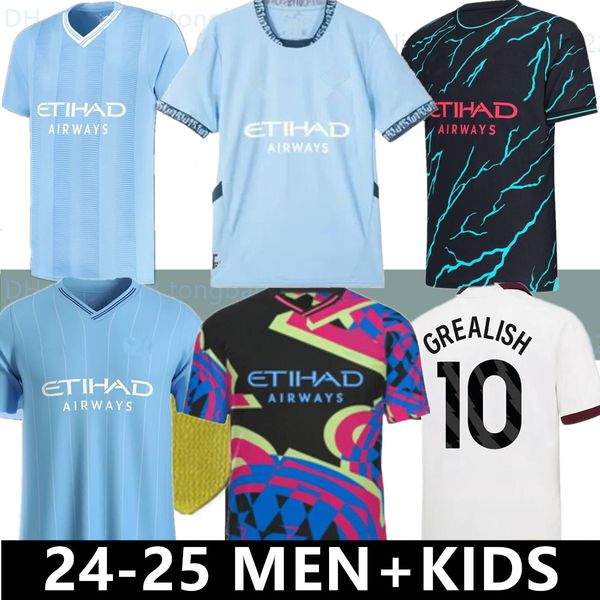24 25 camisas de futebol de Haaland 2023 2024 Cidades do Mans 4º Grealish Sterling Mahrez de Bruyne Foden Camisa de futebol masculino Kit Kit Uniforme