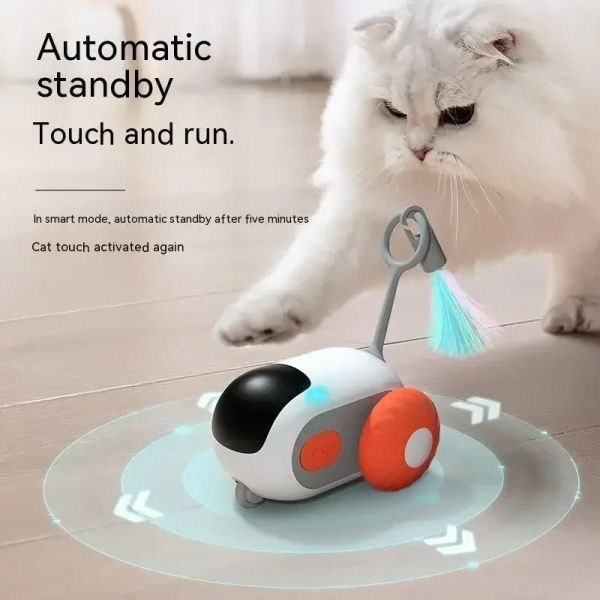 Toys Auto Gatto interattivo giocattoli automatico Rolling Remote Control Auto Accessori per gattini per interni Feather Rotating Cat Forte
