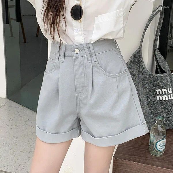 Frauen Shorts High Taille Wide Leg Women Vintage Solid Cotton Denim Sommer 2024