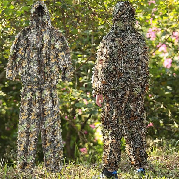 Schuhe Taktische Taktik im Freien 3D Ahornblatt Bionische Tarnung Ghillie Anzug Jungle Kleidungsstück Set Hosen Kapuzejacke für Kinder Männer Frauen Jagd