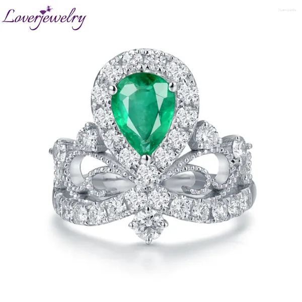 Clusterringe Liebhaber Jewelry Diamanten Ring für Frauen Real 18KT Weiß Gold Echtes Emerald Edone Engagement Hochzeitsfeier Ewige Liebe Ewige Liebe