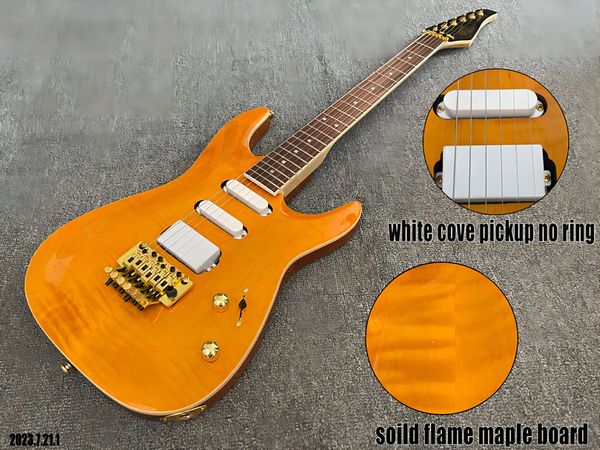 Heiße E -Gitarre Solid Flame Maple Board Arctop SSH Weiße Abholung Floyd Rose Gold Stil Tremolo Rose Holz Fingerplatte Weiß