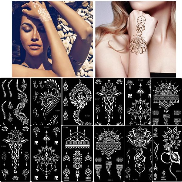 Tattoos Indian Henna Hollow Temporär Tattoo Schablern Aufkleber Körper Gesichtsarm Handmalerei Tattoo Vorlagen Aufkleber Tattoo Schablone Aufkleber