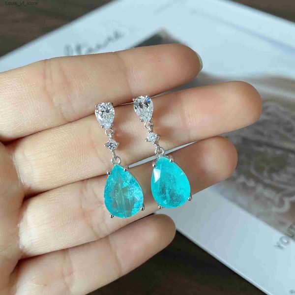 Dangle Chandelier Premium Luxury Simulação Paraiba Brincos femininos 925 Selo Fashion Drop Shape Party Birthday Jewelry Gift H240423