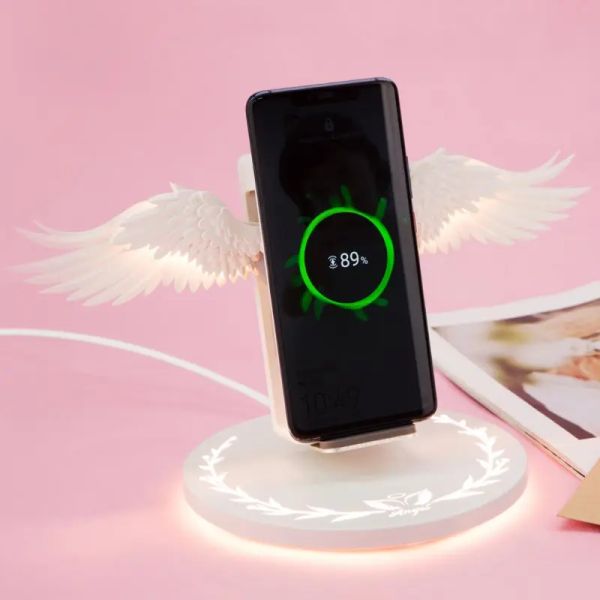 Chargers 10W Universal Colorful Led Angel Wings Qi Wireless Charge Dock per iPhone14 13promax 12pro 11 Caricatore veloce per telefono cellulare