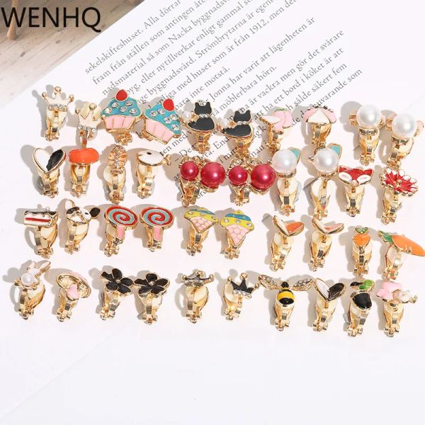 Brincos Wenhq Gold Color Detoon Clip em brincos para meninas Fashion Fashion Flow Flow Heart Crown Shap