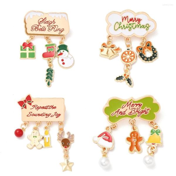 Broches 6pcs fofos pinos de esmalte de Natal Caixa de presente boneco de neve chapéu vermelho leve broche de liga dourada para mulheres presentes de decoração de roupas de mochila