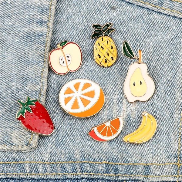 Broches frutas desenho animado pinos de esmalte fofo colorido morango maçã crachás jeans mochila pino de lapela lindas jóias para garotas infantis