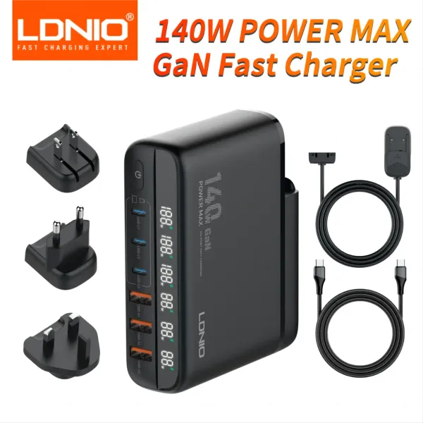 Chargers 140W Gan Travel Pd Charger USB C Складное настольное зарядное устройство Ldnio QC3.0 US EU UK Plug Universal PPS для телефона/ноутбука/iPad/MacBook