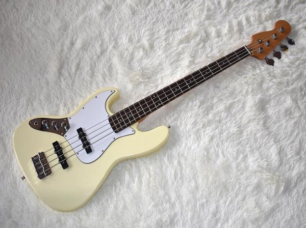 Factory Custom 4 Strings Milk Yellow Electric Bass Guitar com Chrome Hardwarewhite PickGuardHigh QualityCan pode ser personalizado4219869