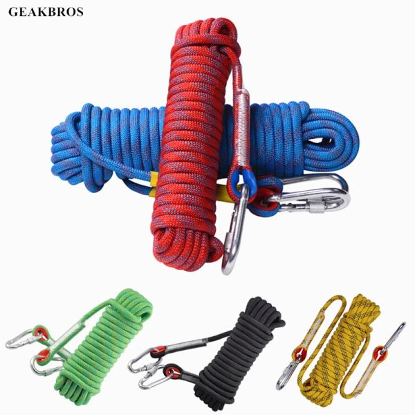 Accessori 10m 20m 30m Roccia di arrampicata Roccia 10 mm Attrezzatura da gallina per escursionistica Attrezzatura per la sopravvivenza all'aperto Fire Escape Safety Rope Carabiner