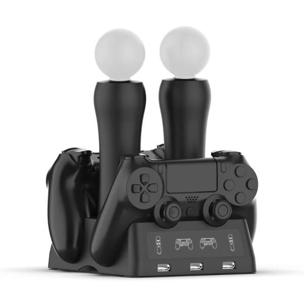 GamePads PS4 Estação de carregador multi controlador PS4 VR Move Dock de carregamento rápido com indicador LED compatível com PS4/ PS4 Pro/ PS4 Slim