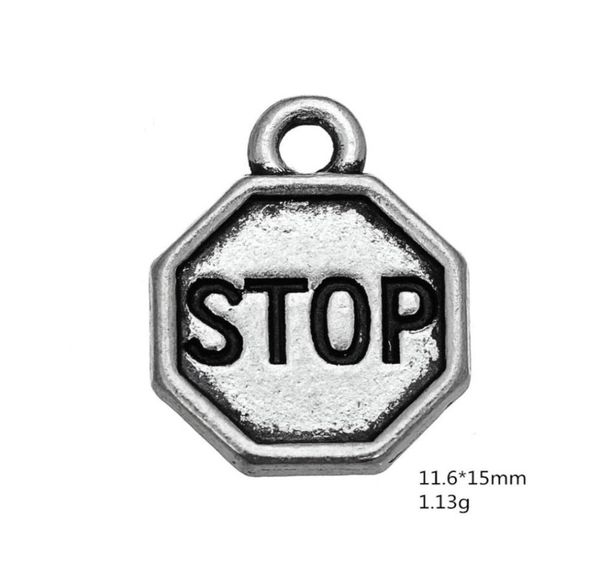 50pcs metal liga de zinco Charms Dangle Jewelry Letter Handmade Stop Stop Sign Pingents for DIY charme jóias inteiras 317952777019095