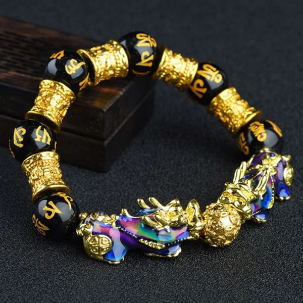 Stränge Unisex Obsidian Steinperlen Armbänder Chinesische Fengshui Pixiu Farbwechsel Armband Reichtum viel Glück Bracelet Männer Frauen Kette