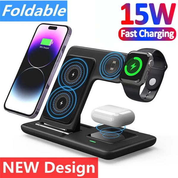 Chargers 15W Wireless Charger 3 in 1 per iPhone 14 13 Pro Max 11 x 8 Stazione dock di ricarica rapida per Apple Watch 8 7 6 Caricabatterie stand