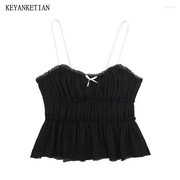 Frauen Tanks Keyanketian 2024 Start Bow Decoration Gurt Weste Sommer süße Spaghetti Textur Korsett Stretch Camisole Top