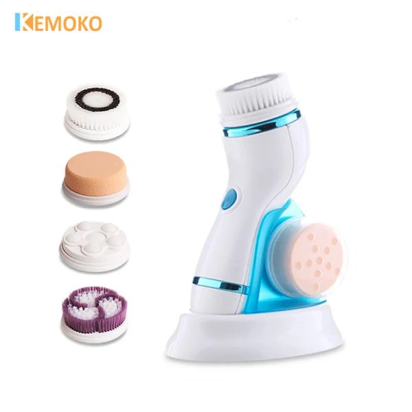 Strumento 4 in 1 Electric Facial Crening Face Roller Roller Face Face esfoliante il detergente per la spazzola per lavaggio ad ultrasuoni di bellezza per la cura della pelle