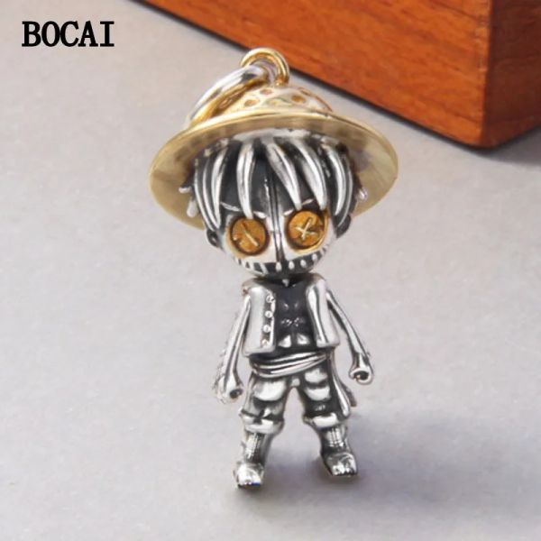 Pingentes Bocai New S925 Sterling Silver Silver Vintage personalizado personalizado Cartoon Doll Straw Hat Man Pingente Masculino e Feminino