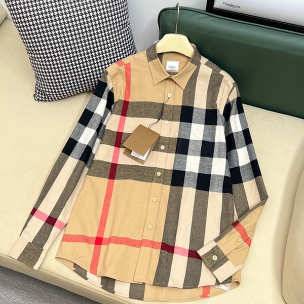 Designer Langarmes Hemd für Herren Herbst, Business Gentleman Plaid Casual Fashion Seide Baumwolle atmungsaktives Luxus -Falten -Falten -Resistant Revers Revers Shirt