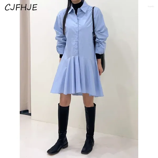 Abiti casual cjfhje classici camicia a colori solidi semplici femminili da donna primaverili di moda coreana da donna a maniche lunghe polo mini