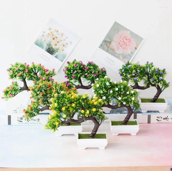 Fiori decorativi pianta artificiale simulazione rosa bonsai simulazione in vaso verde in vaso da giardino el decorazione del desktop interno