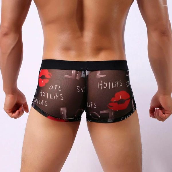 Underpants Guikell Herren Boxer sexy Lippen gedruckt Unterwäsche transparent auftreten durch Shorts Männliche Höschen Penis schwule weiche Cueca