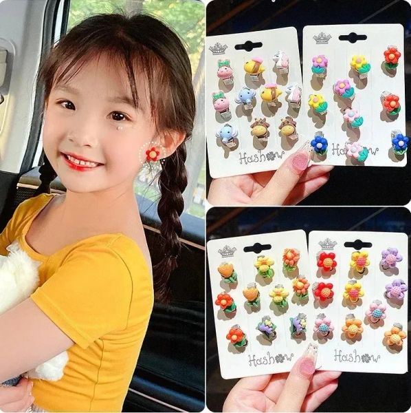 Ohrringe 10pcs süße Mädchen Ohrringe Ohrclip ohne Ohrloch Blume Ohrringe Kinder Schmuck Prinzessin Mädchen Geburtstagsgeschenke Kinder Accessoires