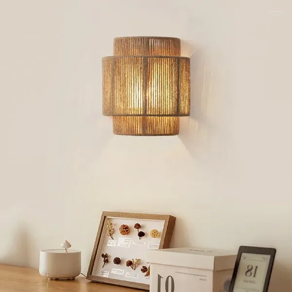 Lampada a parete LED LED Vintage Bamboo Sconce Sconce Camera da letto Luci da pranzo Sala da pranzo Living corridoio giapponese Rattan