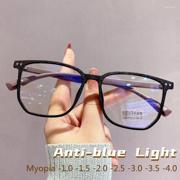 Güneş Gözlüğü Büyük Boy Mavi Işık Miyopya Gözlükleri Bloke Kadın Erkek Bilgisayar Ahşap Tahıl Çerçeve Yakın Görüşlü Gözlükler Eksi Diyopterler 0 ila -4.0