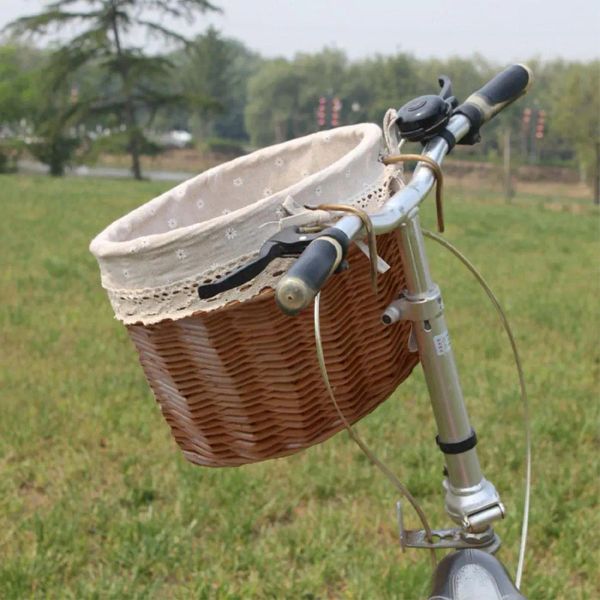 Körbe Kinder vorderen Lenkerbike mit verstellbarem Lederband handgewebt