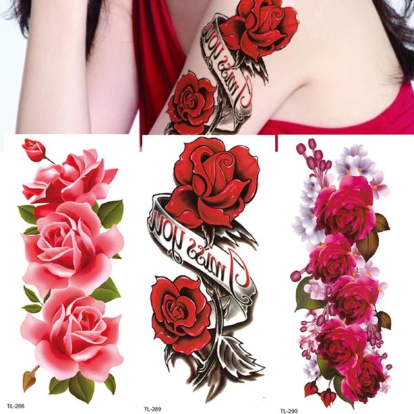 Tattoos 3pcs wasserdichte temporäre Tattoo Aufkleber Blume Rose Blitz Schmetterling Spitze Lady Körperkunst Arm Mode gefälschte Ärmeln Frauen Tattoos Tattoos