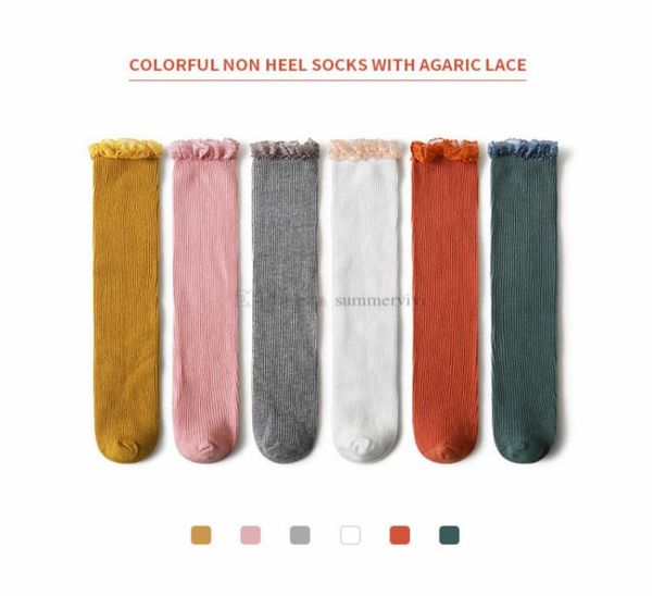 INS Kids Lace Ruffle Socks 2021 Verão Girls Knitting Knee High Sock Children Algodão Pernas respiráveis A65672259487