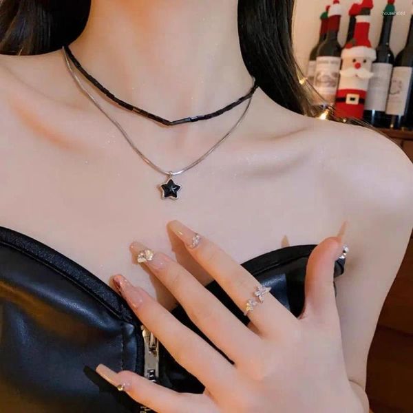 Choker niedlich fünffachen Sternschlüsselschlagkette Einfache modische Perlen Halskette Schwarzes Nackengurt Nische Design