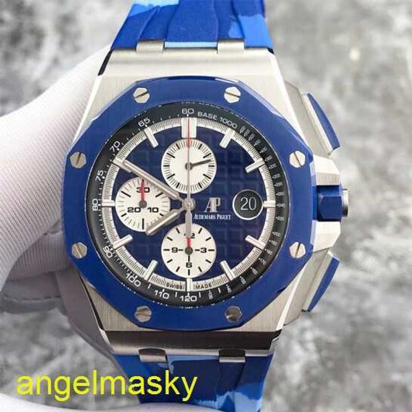 Ladies 'AP bilek saati Royal Oak Ofshore Serisi 26400SO Mavi Seramik Çember Mavi Yüzlü Beyaz Zamanlama Disk Tarihi Otomatik Mekanik Saat