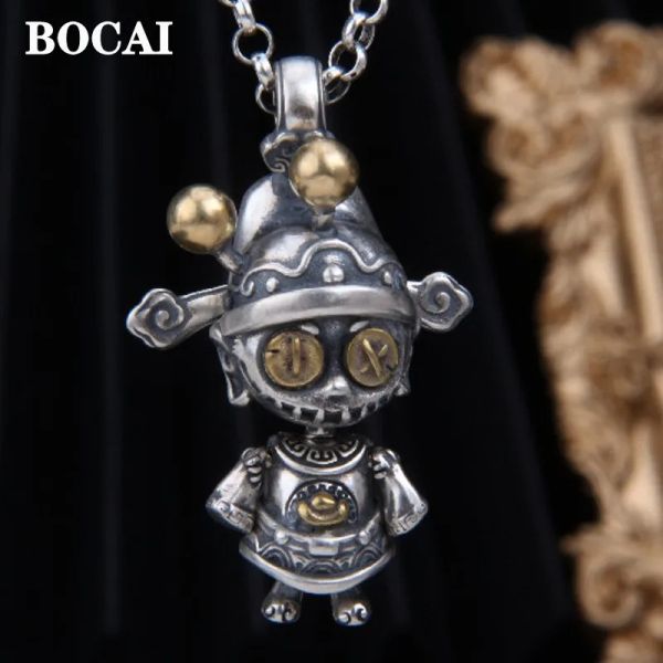 Подвески Bocai 2022 Fashion Real S925 Silver Fortuna Doll Count для мужчины и женщины личность ретро -колдун милый мультфильм