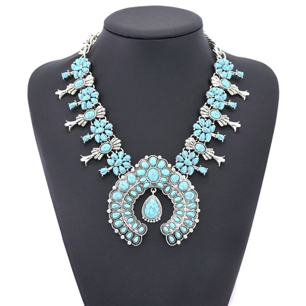 Ожерелья 2023 Новое индийское этническое заявление бирюзового ожерелья для ожерелья женщины богемные крупные винтажные сквош украшения украшения