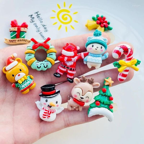 Estatuetas decorativas 10 PCs Mini Kawaii Christmas Series Resina Cabochons Scraptobook Diy Party Hairpin Acessórios Decoram Craft