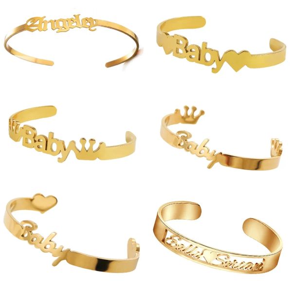 Strands Nome personalizado personalizado Baby Bracelet Stainless Steel Heart Crown