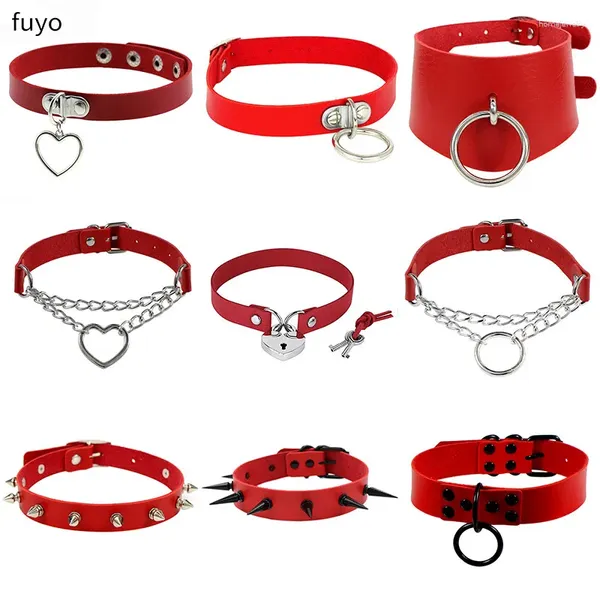 CHOKER FODE ROUND CHOCKER SEXY HEART LOCK KÜNFTE RIVETS rotes Goth Punk Chokers Gothische Halskette für Frauen Hip Hop Bondage Cosplay