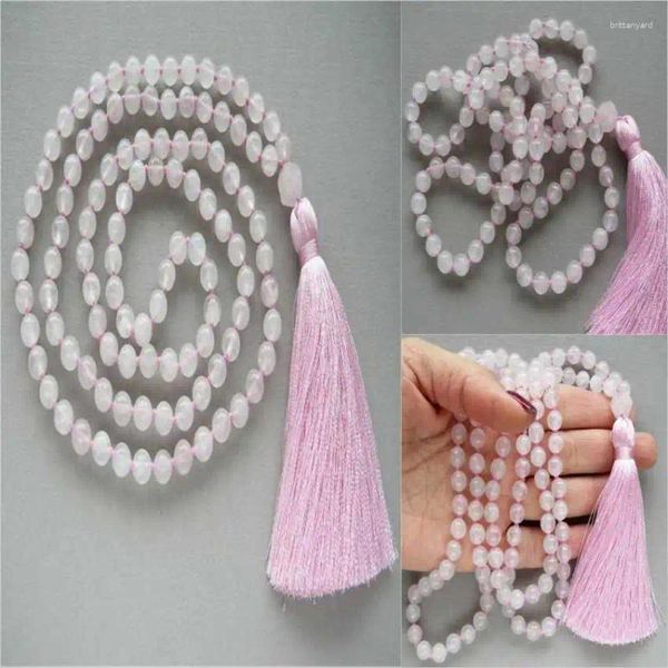 Pingentes de 8 mm rosa quartzo 108 contas tamel artesanal de colar longo de pedra de noiva Casais rústicos zen lariat cristal acessório de moda