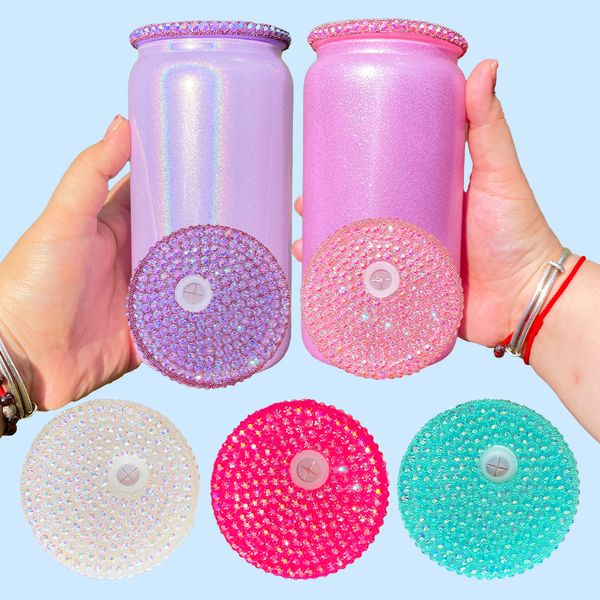 Yedek Akrilik Plastik BPA Ücretsiz Rhinestone Bedazzled Bling Lüks 16oz PP kapakları 12 oz 15 oz çift duvar kar küre Cam ve 16oz Bira Cam