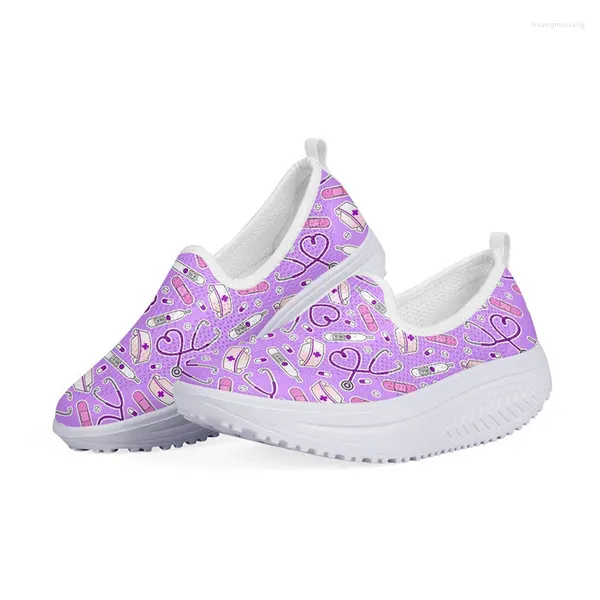 Sapatos casuais onde feminino roxo feminino malha de verão estetoscópio design feminino apartamento plataforma tênis andando