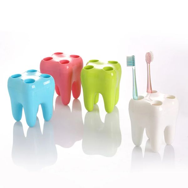 Cabeças dentes moldam o dentes da escova de dentes prateleira caixa de armazenamento de banheiro 4 orifícios Bolsas Bather Bather Container Acessórios para o banheiro